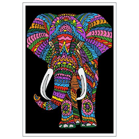 TANGLE - ELEPHANT Velvet Art Set, 12 Brush Pens, 5 Glitter and Glue
