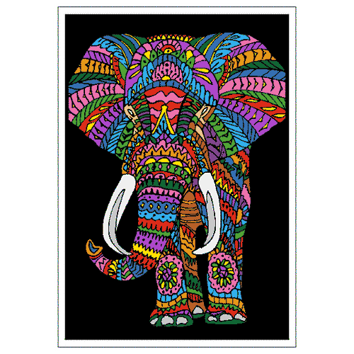 TANGLE - ELEPHANT Velvet Art Set, 12 Brush Pens, 5 Glitter and Glue