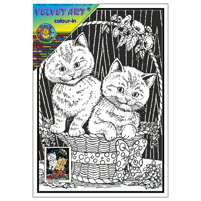KITTEN in BASKET Velvet Art Set, 12 Brush Pens, 5 Glitter and Glue