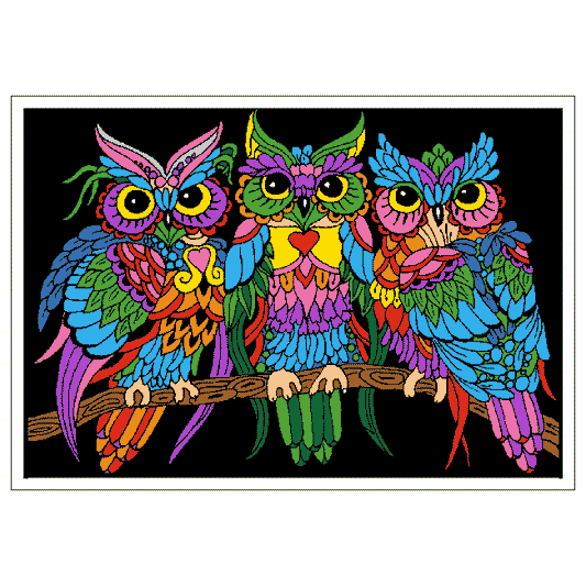 TANGLE - 3 OWLS Velvet Art Set, 12 Brush Pens, 5 Glitter and Glue