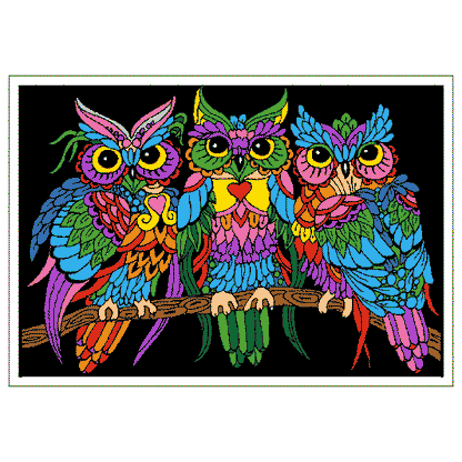 TANGLE - 3 OWLS Velvet Art Set, 12 Brush Pens, 5 Glitter and Glue