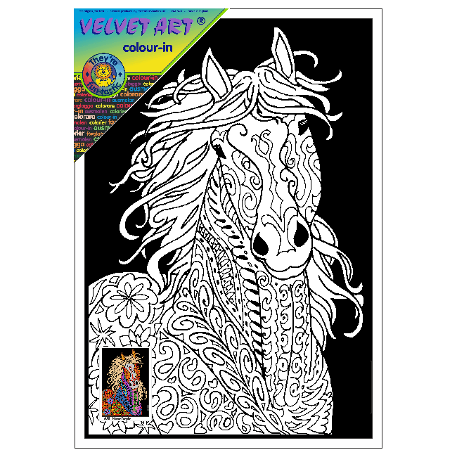 TANGLE - HORSE Velvet Art Set, 12 Brush Pens, 5 Glitter and Glue