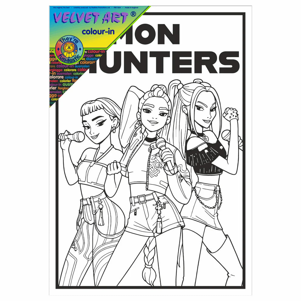 K POP DEMON HUNTERS - 3 GIRLS Velvet Art Set, 12 Brush Pens, 5 Glitter and Glue