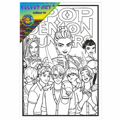K POP DEMON HUNTERS SQUAD Velvet Art Set, 12 Brush Pens, 5 Glitter and Glue