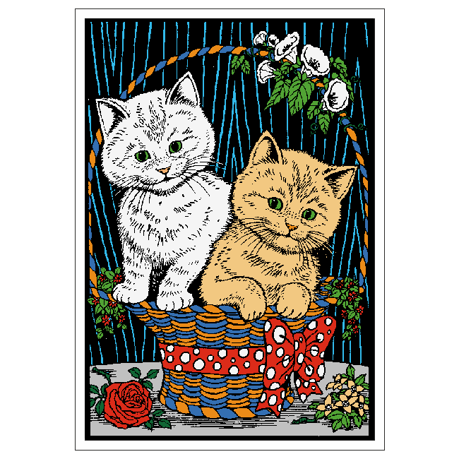 KITTEN in BASKET Velvet Art Picture