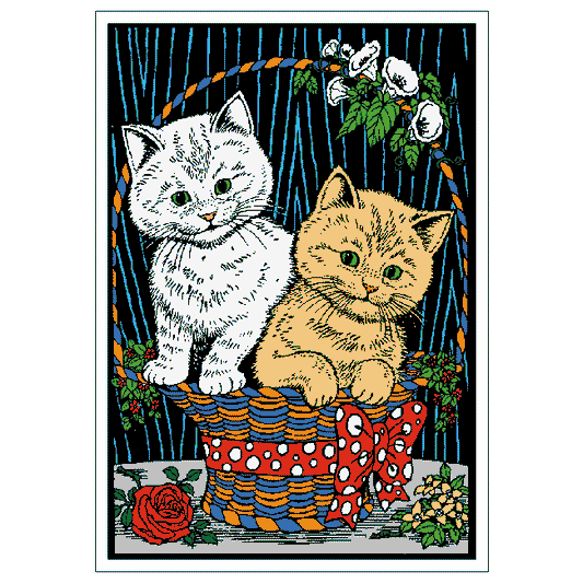 KITTEN in BASKET Velvet Art Picture