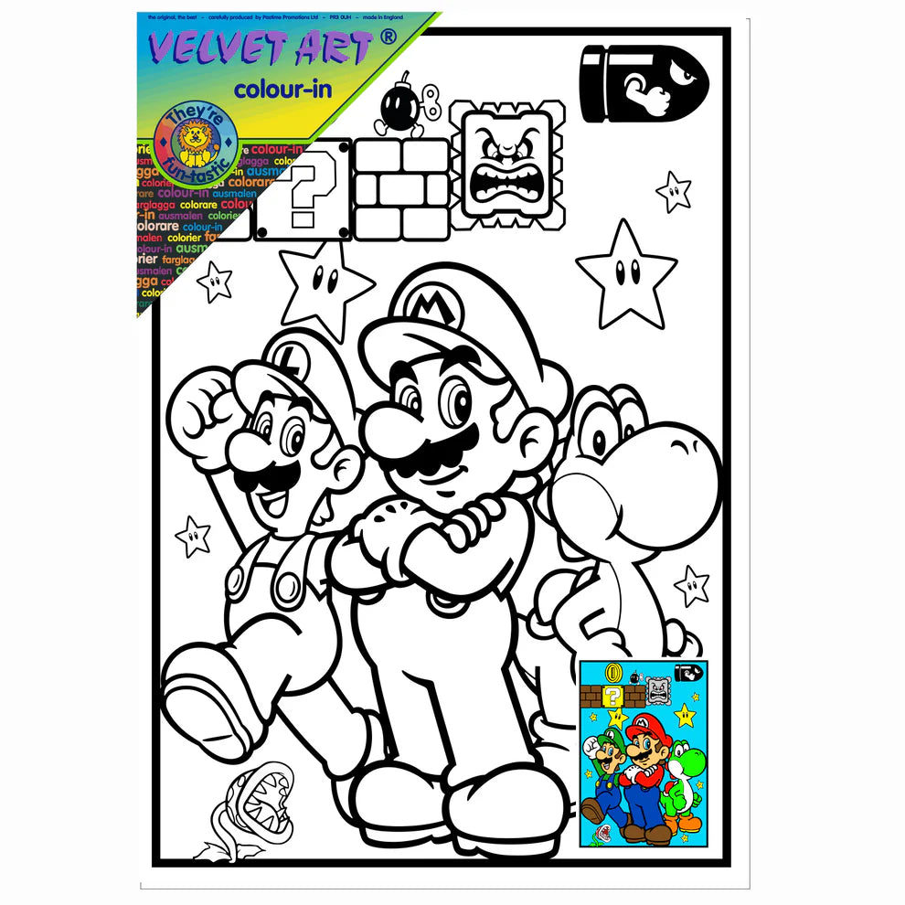 SUPER MARIO Velvet Art Set, 12 Brush Pens, 5 Glitter and Glue