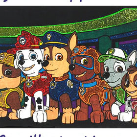 PAW PATROL and FRIENDS  Velvet Art Set, 12 Brush Pens, 5 Glitter and Glue