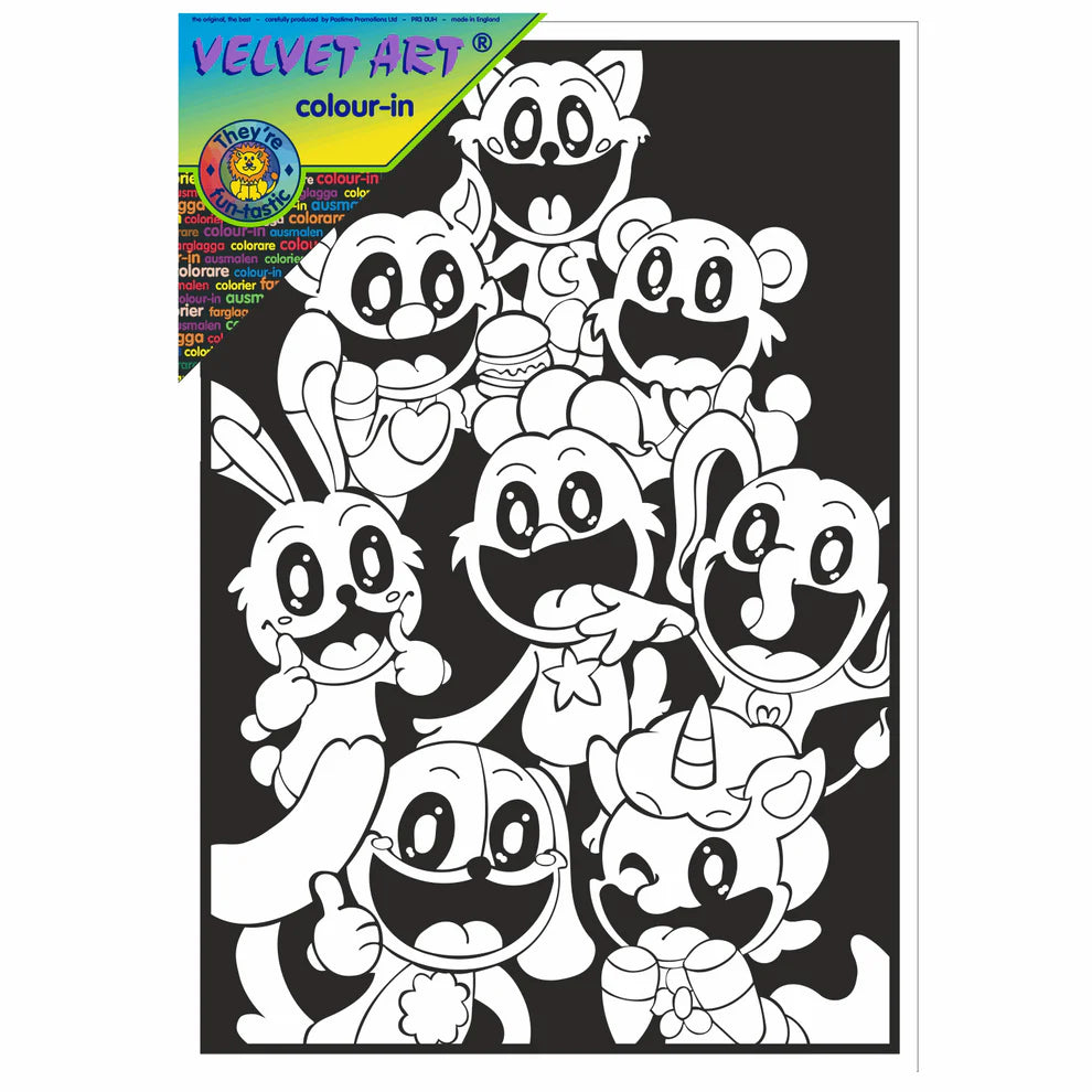 SMILING CRITTERS Velvet Art Set, 12 Brush Pens, 5 Glitter and Glue