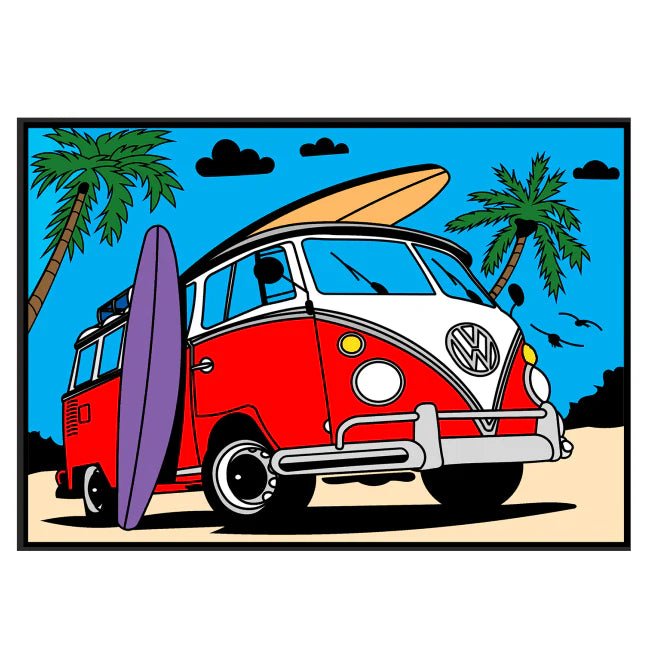 VW CAMPER VAN Velvet Art Set, 12 Brush Pens, 5 Glitter and Glue