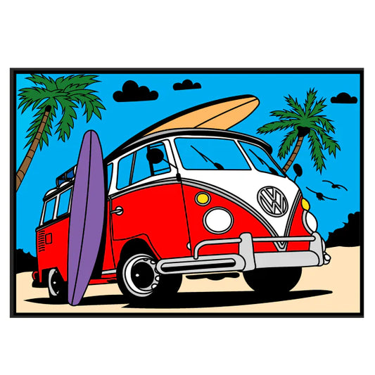 VW CAMPER VAN Velvet Art Set, 12 Brush Pens, 5 Glitter and Glue