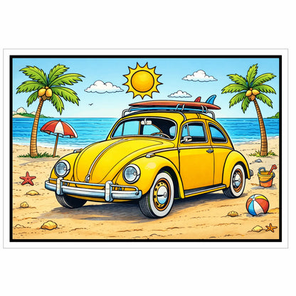 VW BEATLE Velvet Art Set, 12 Brush Pens, 5 Glitter and Glue